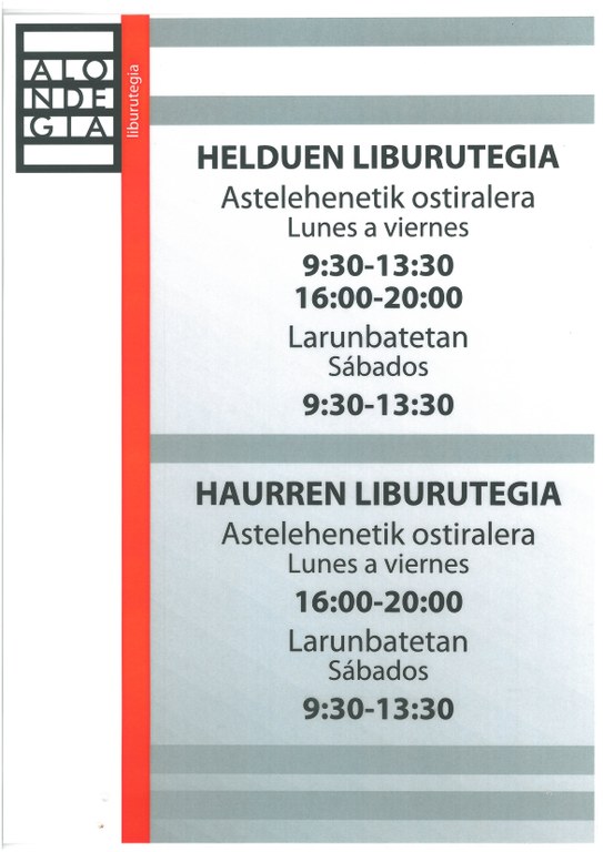A partir del lunes, 3 de septiembre, las bibliotecas de la casa de cultura Alondegia volverán a abrir en su horario habitual