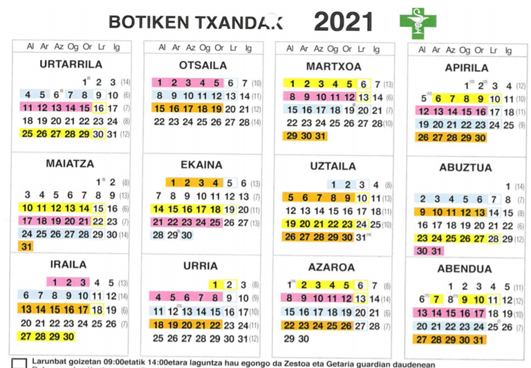 El calendario de farmacias de guardia y el calendario fiscal de 2021, disponibles en varios edificios municipales