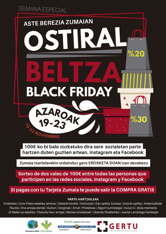 Gertu, la asociación de comerciantes y hosteleros de Zumaia organiza la semana especial Black Friday