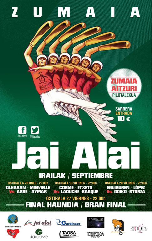 El torneo de cesta Jai Alai World Tour se jugará durante el mes de septiembre en Zumaia