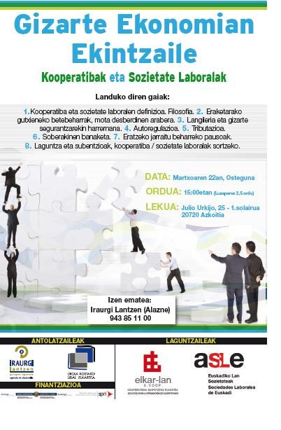La Mancomunidad Urola Kosta e Iraurgi Lantzen organizan la jornada ' Emprender en Economía Social Sociedades Cooperativas vs Sociedades Laborales'