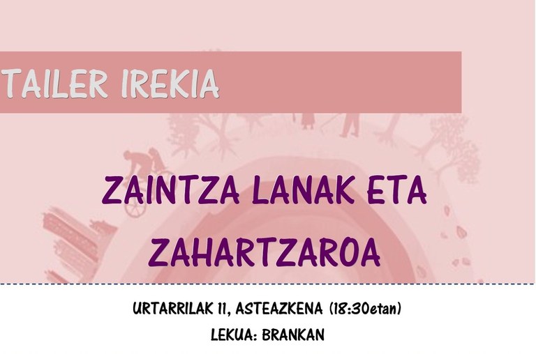 TALLER SOBRE LOS CUIDADOS Y LA VEJEZ, EL MIÉRCOLES EN BRANKA