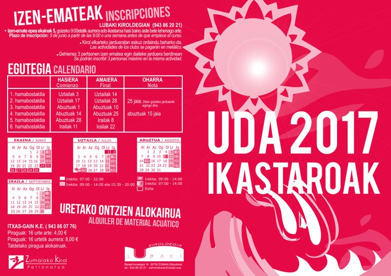 EKAINAREN 5EAN ZABALDUKO DA UDAKO KIROL IKASTAROETAN IZENA EMATEKO EPEA