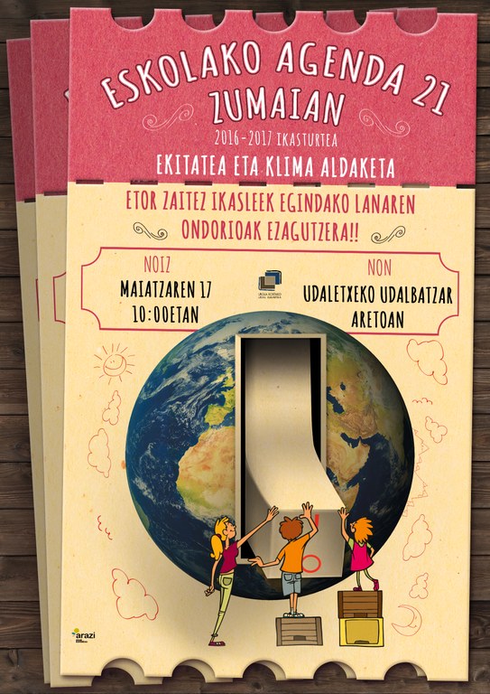 ESKOLA AGENDA 21 PROGRAMAREN BAITAN EGINDAKO LANAREN EMAITZAK AURKEZTUKO DITUZTE ZUMAIAKO HAURREK MAIATZAREN 17AN