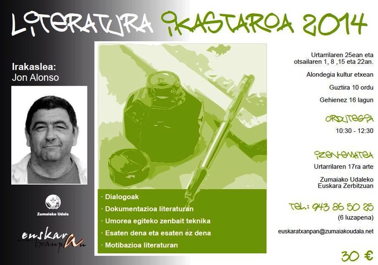 Jon Alonsok emango du literatura ikastaroa