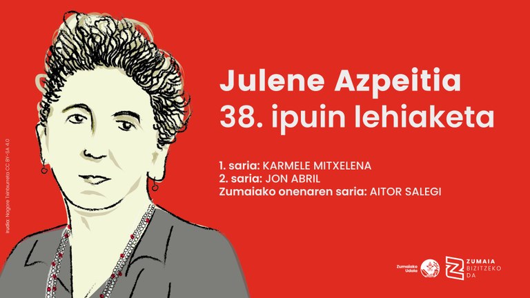 Karmele Mitxelena, Jon Abril eta Aitor Salegi dira Julene Azpeitia 38. ipuin lehiaketako saridunak