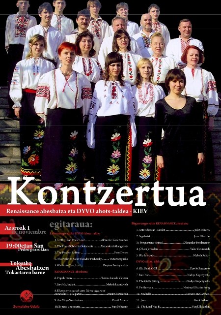 Kieveko Reinassance abesbatzak kontzertua eskainiko du Zumaian
