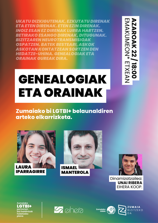 LGTBI+ komunitatearen genealogiez eta orainaz arituko dira Laura Iparragirre eta Ismael Manterola hilaren 22an