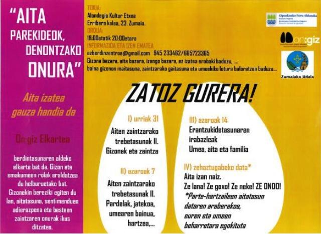 On:giz elkarteak antolatuta, gizonei zuzendutako zenbait saio, erantzukidetasuna lantzeko