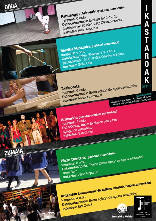 TXORI TXIKI MUSIKA ETA DANTZA ESKOLAK IKASTARO UGARI ESKAINIKO DITU EKAINEAN ZUMAIAN ETA OIKIAN
