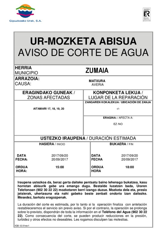 Ur mozketa matxura dela-eta