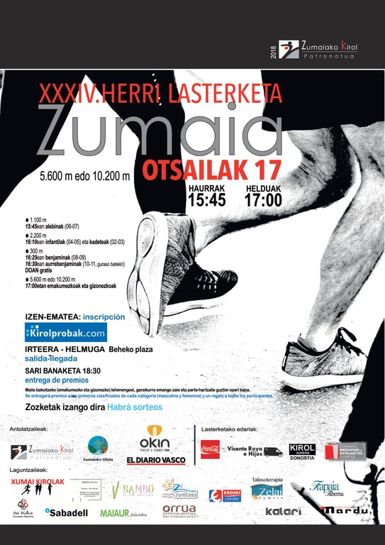 XXXIV. herri lasterketa jokatuko da otsailaren 17an Zumaian