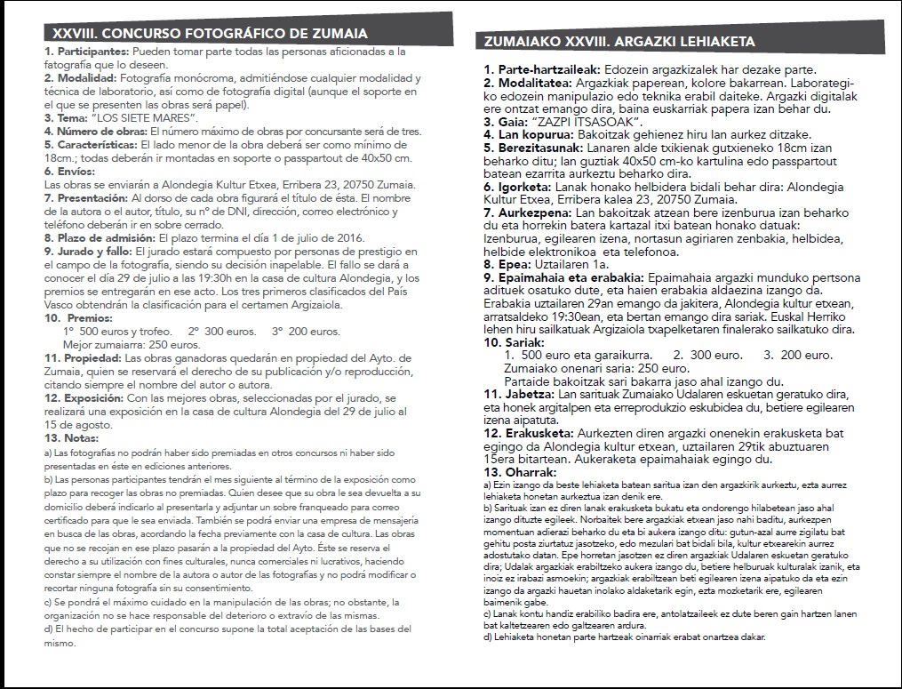 2016 Argazki lehiaketa oinarriak